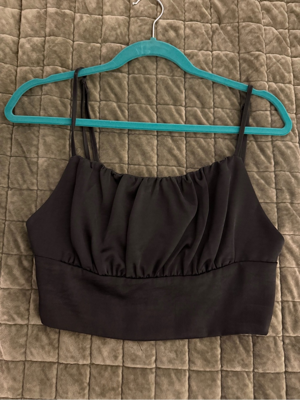 Mustard Seed Black Ruched Spaghetti Strap Crop Top